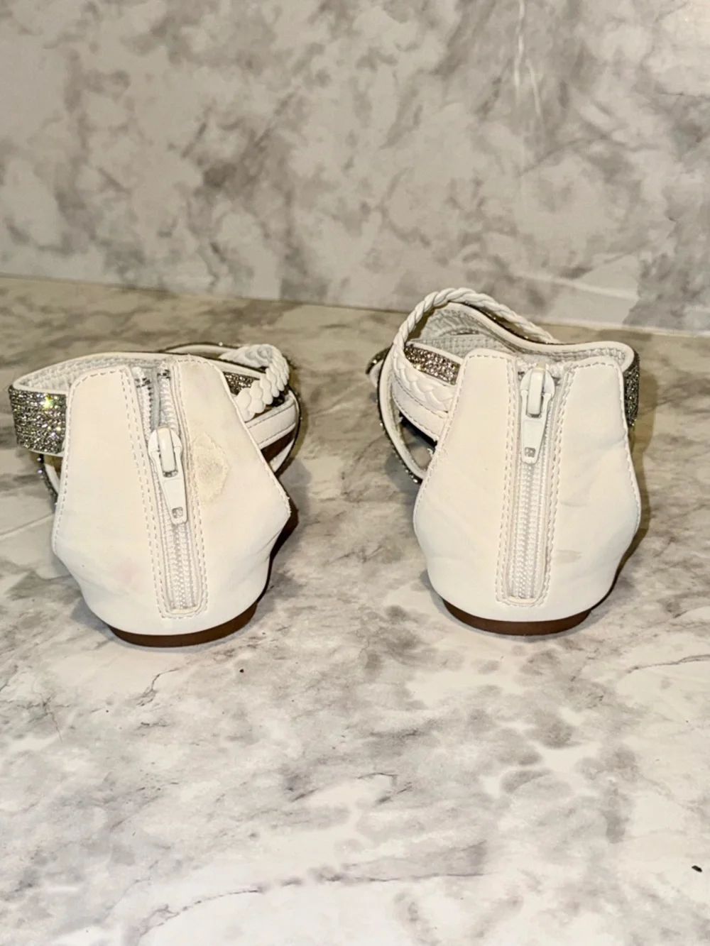 Olivia Miller White Braided Sandals w/ Rhinestones 2Y